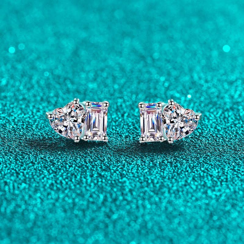 Moissanite Heart Wedding Earrings in 925 Sterling Silver