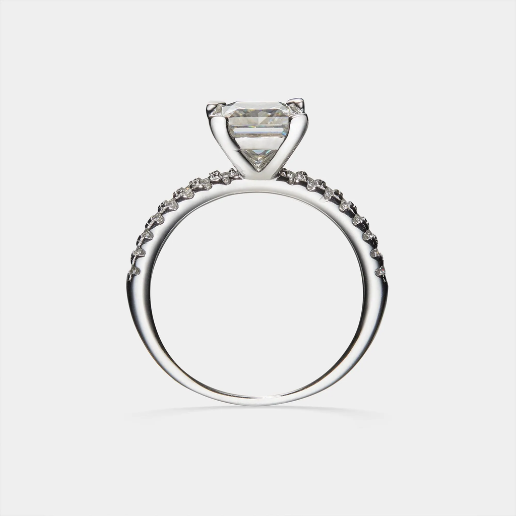 Princess Cut Moissanite Pave Ring in 925 Sterling Silver