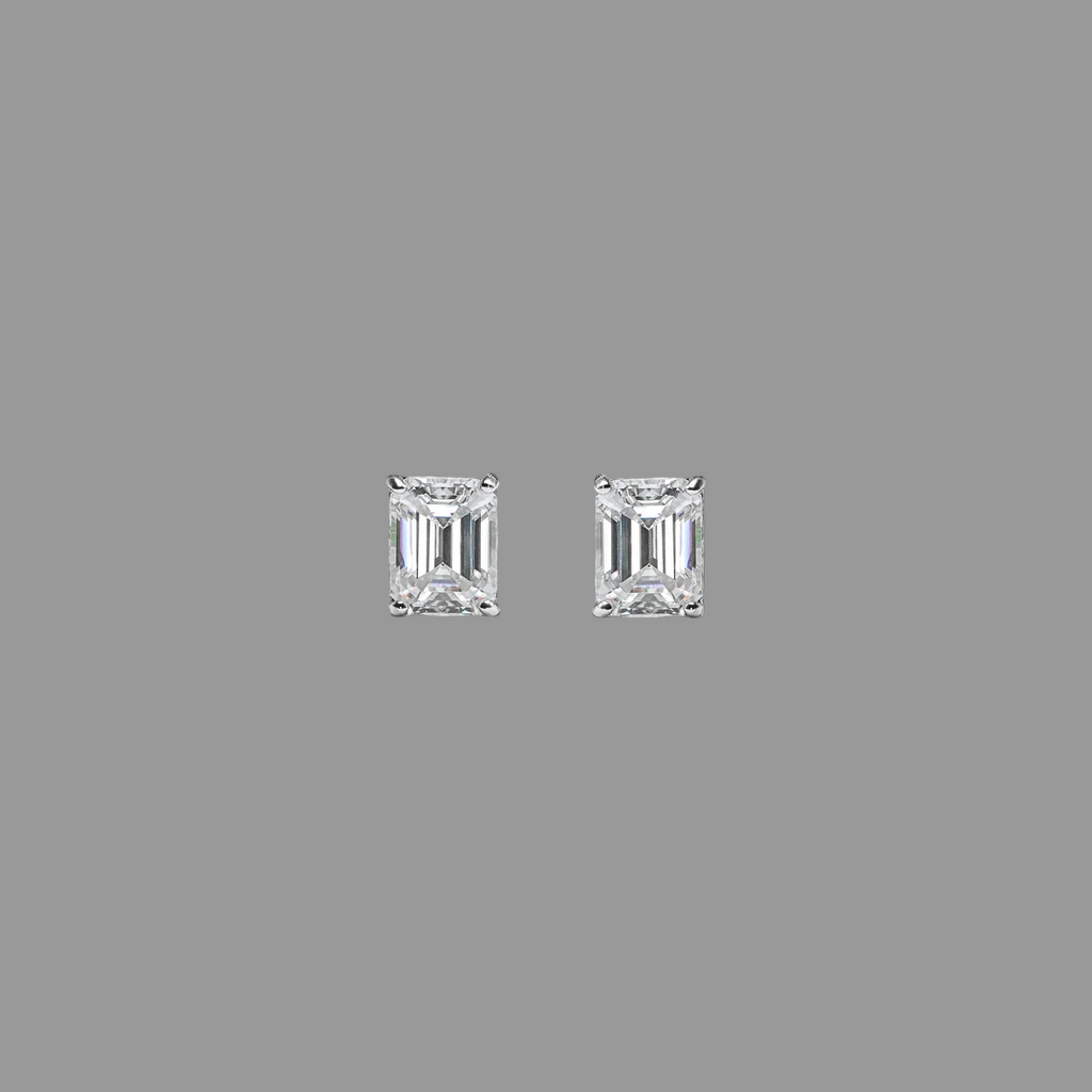 Emerald Cut Moissanite Stud Earrings in 925 Sterling Silver