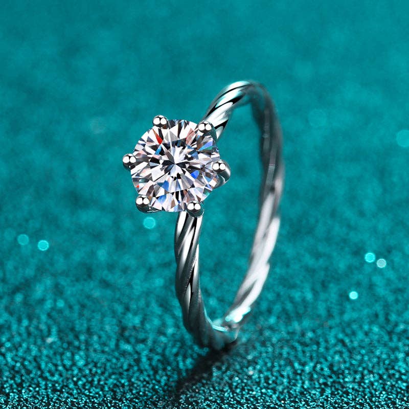 Solitaire Moissanite Engagement Ring in 925 Sterling Silver
