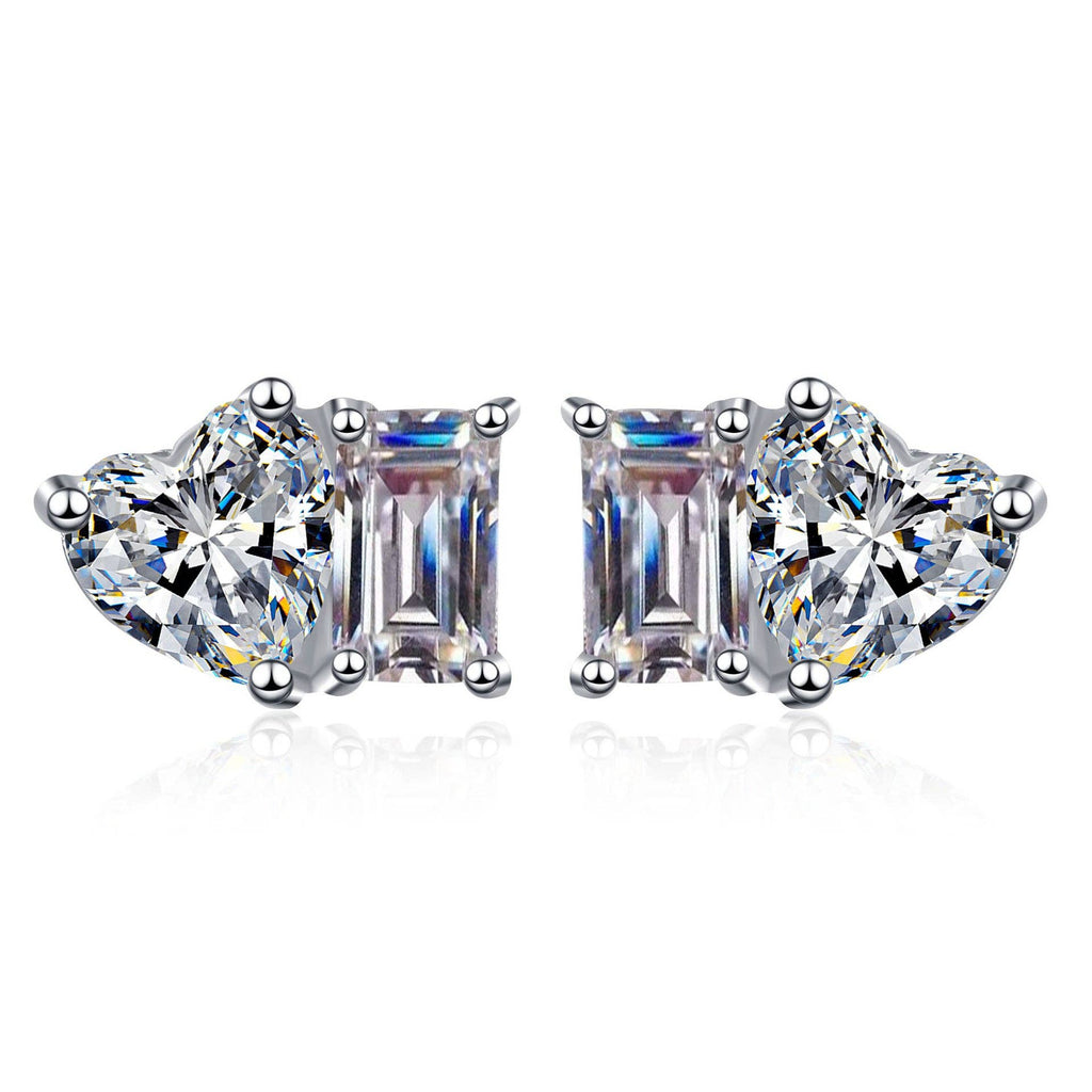 Moissanite Heart Wedding Earrings in 925 Sterling Silver