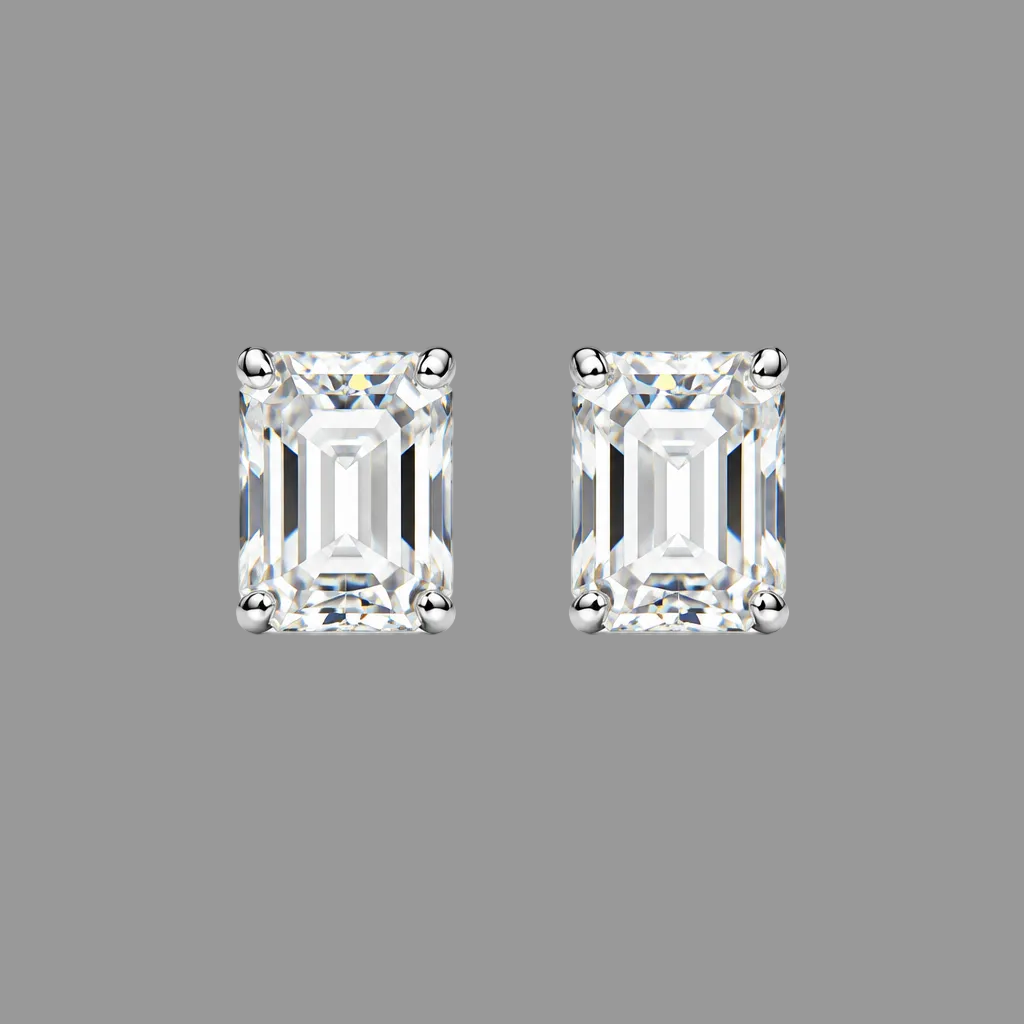 Emerald Cut Moissanite Stud Earrings in 925 Sterling Silver