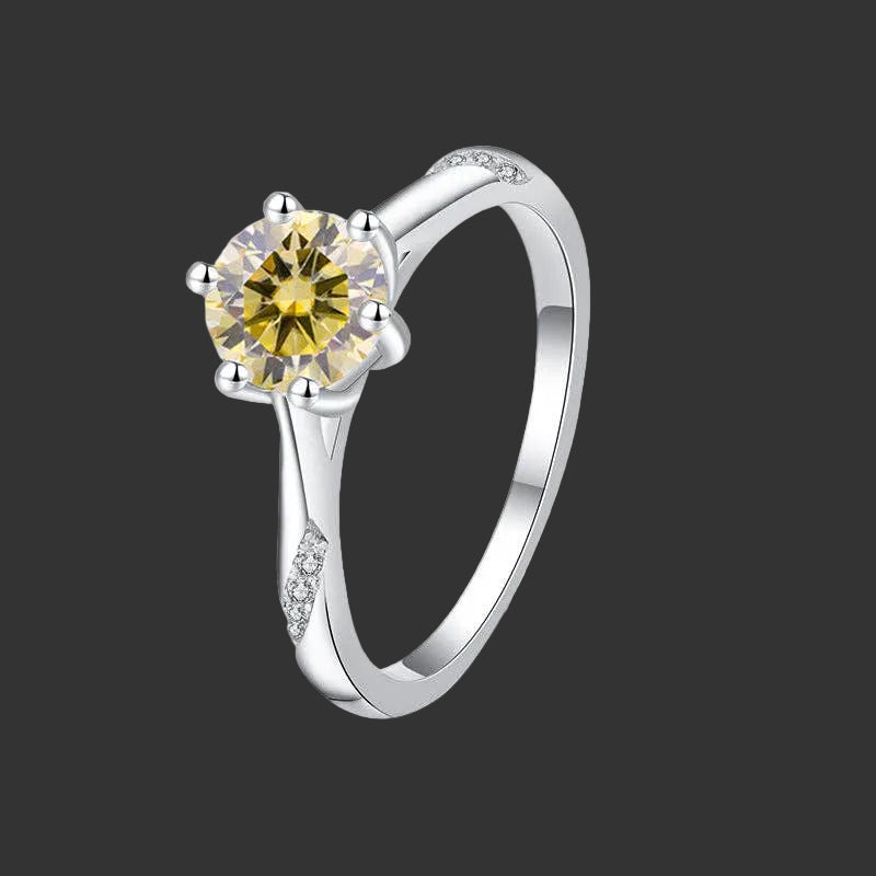Color Moissanite Engagement Band Ring in 925 Sterling Silver