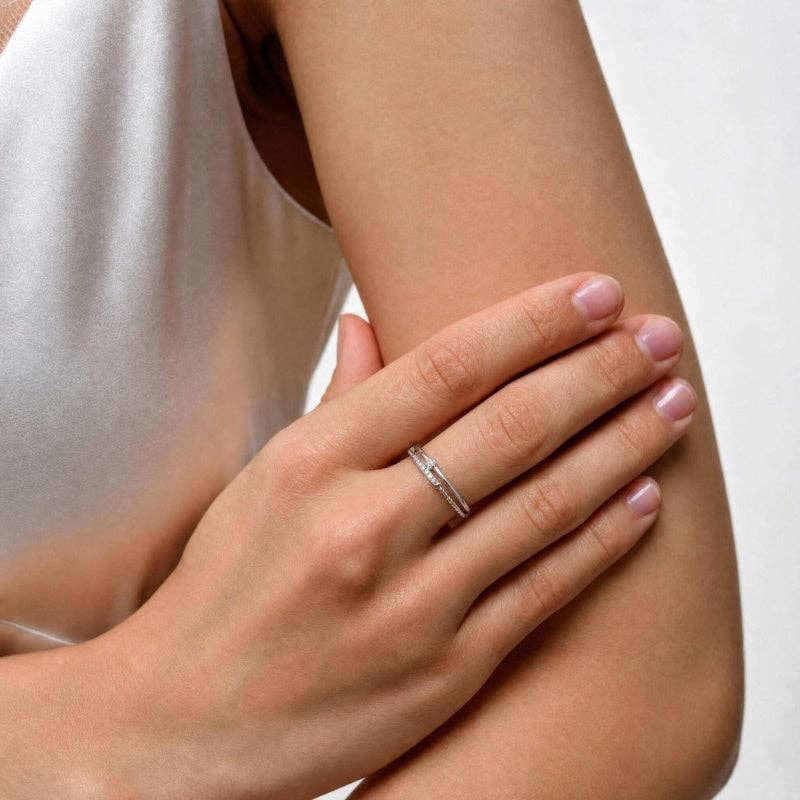 Double Band Twisted Rope Pave Ring in 925 Sterling Silver