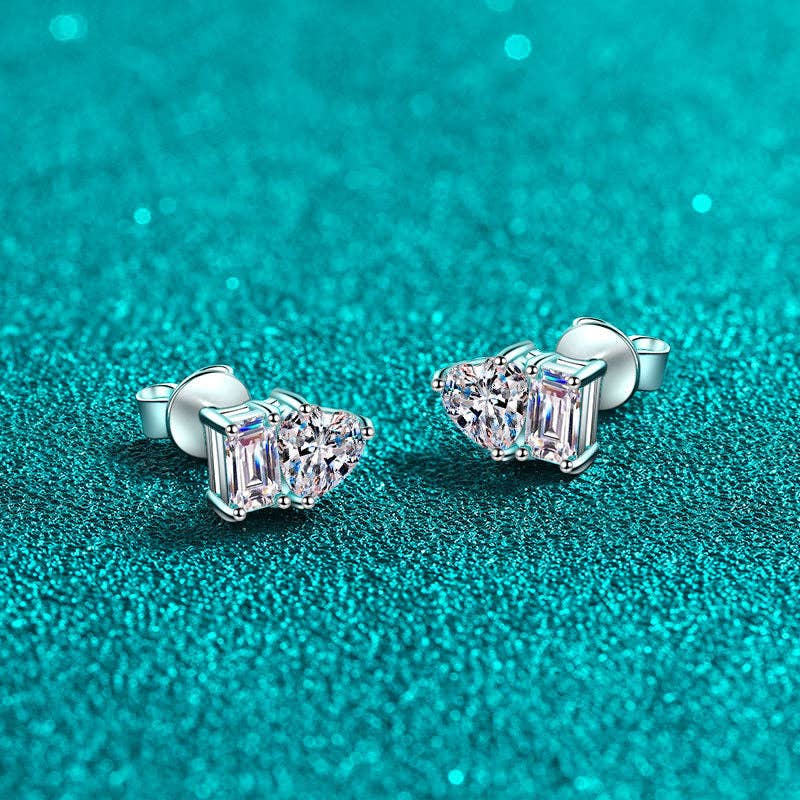 Moissanite Heart Wedding Earrings in 925 Sterling Silver