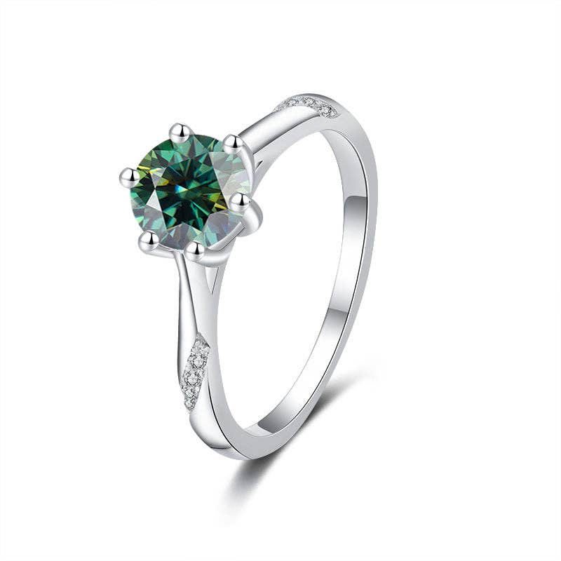 Color Moissanite Engagement Band Ring in 925 Sterling Silver