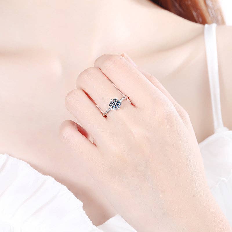 Solitaire Moissanite Engagement Ring in 925 Sterling Silver