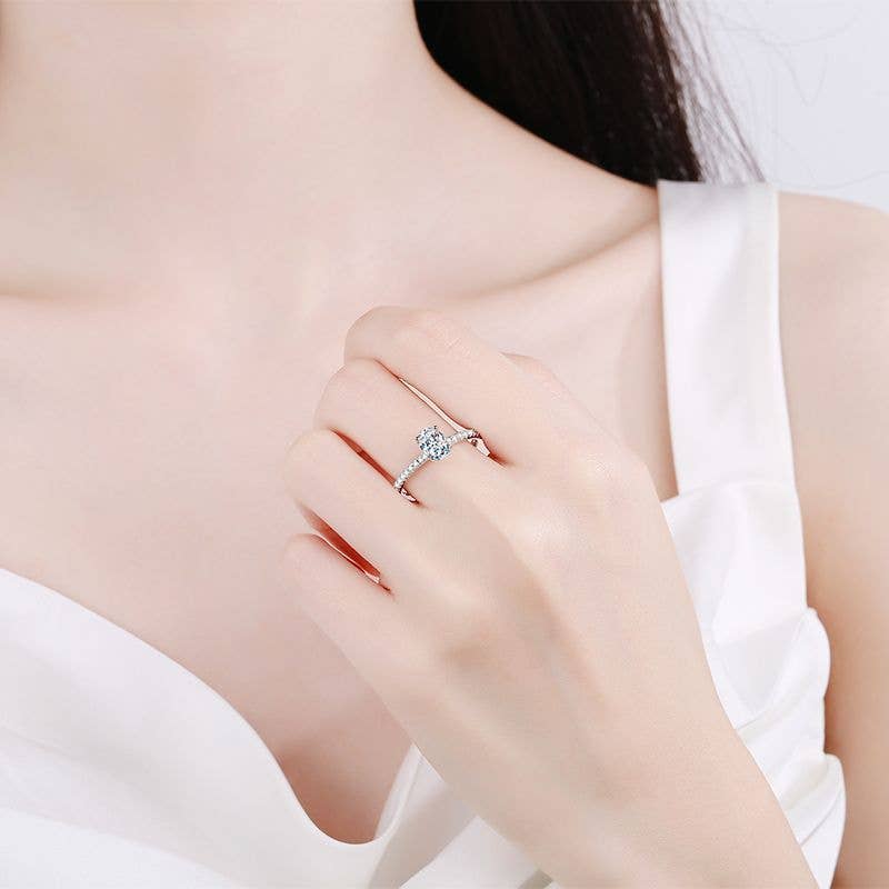 Ova Moissanite Pave Engagement Ring in 925 Sterling Silver