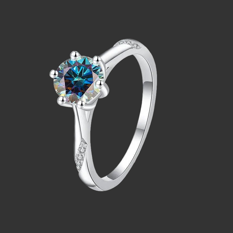 Color Moissanite Engagement Band Ring in 925 Sterling Silver