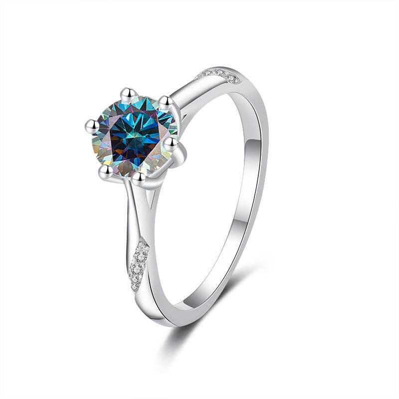 Color Moissanite Engagement Band Ring in 925 Sterling Silver
