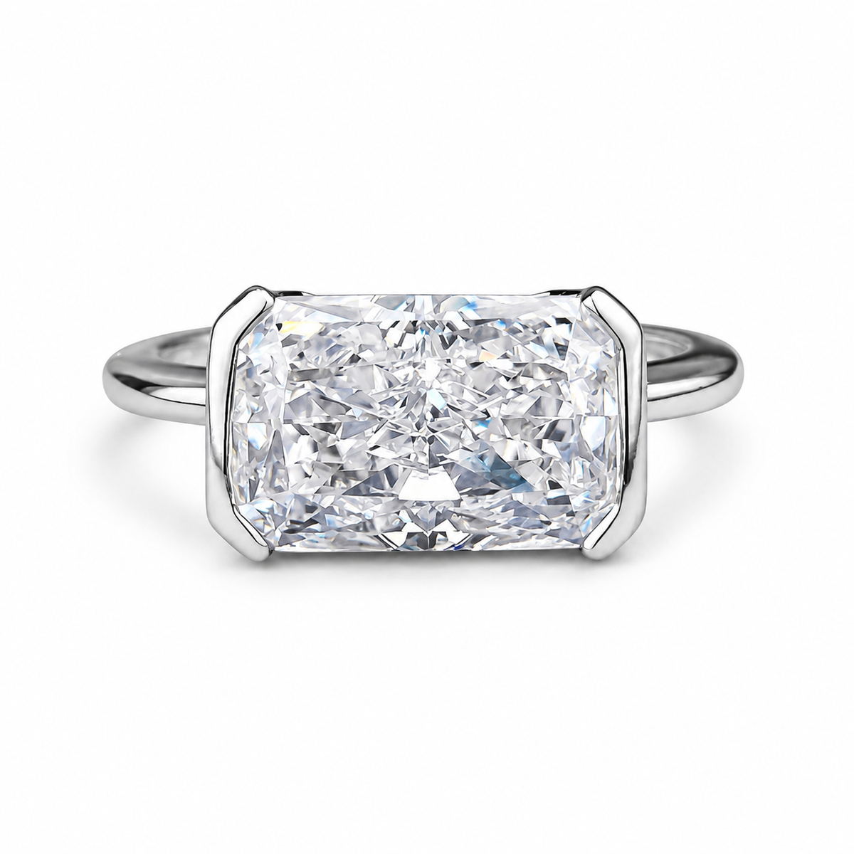 East to West Crushed Ice Cubic Zirconia Ring in 925 Sterling Silver