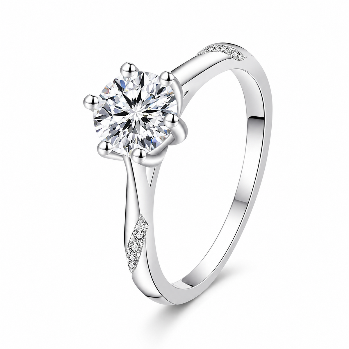 1.0ct Moissanite Engagement Band Ring in 925 Sterling Silver