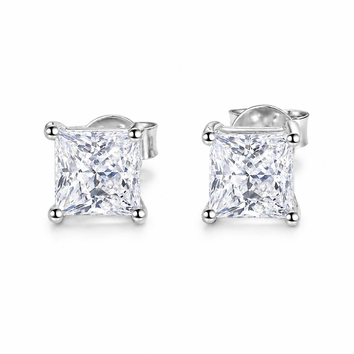 1.0ct Square Moissanite Stud Earrings in 925 Sterling Silver