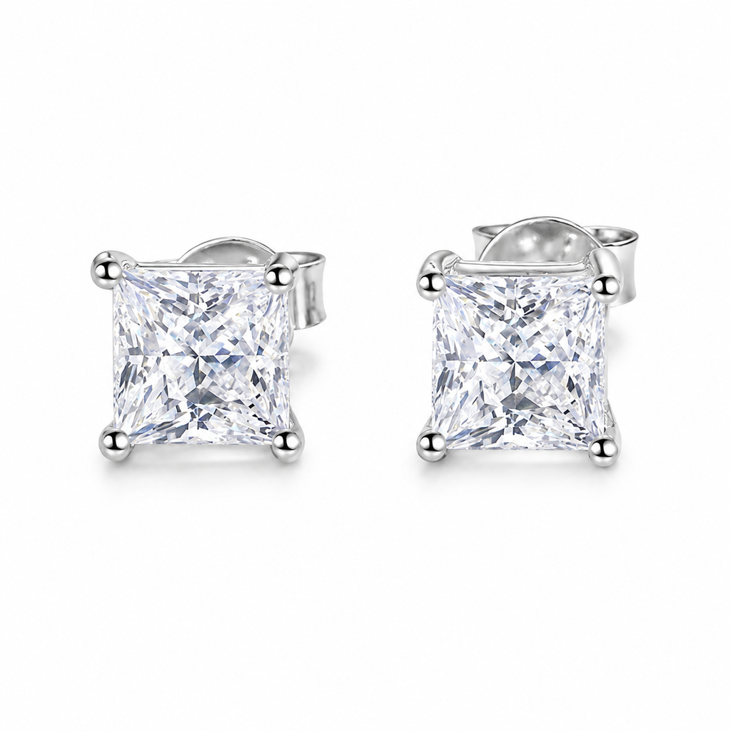 0.6ct Square Moissanite Stud Earrings in 925 Sterling Silver