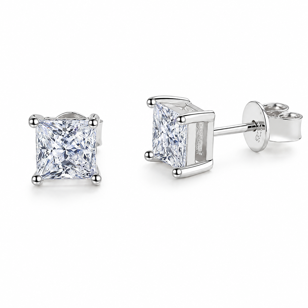 1.0ct Square Moissanite Stud Earrings in 925 Sterling Silver