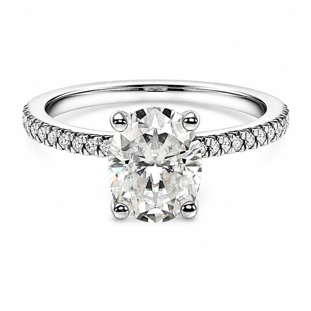 1.0ct Oval Moissanite Pavé Engagement Ring in 925 Sterling Silver