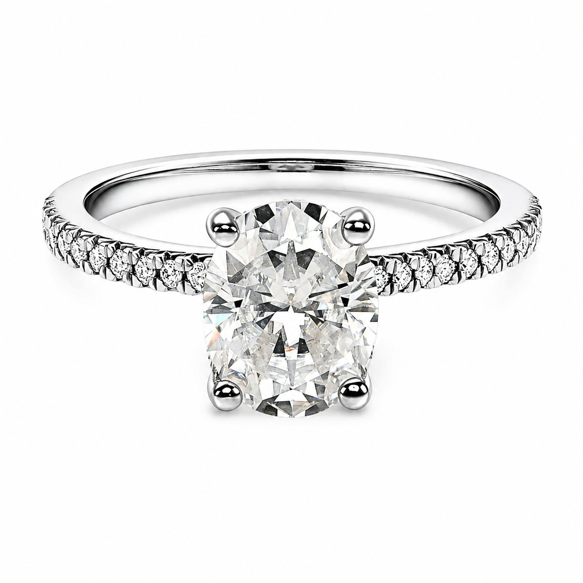 1.0ct Oval Moissanite Pavé Engagement Ring in 925 Sterling Silver