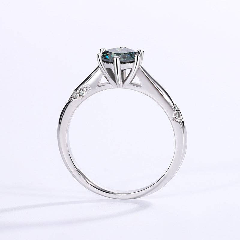 Color Moissanite Engagement Band Ring in 925 Sterling Silver