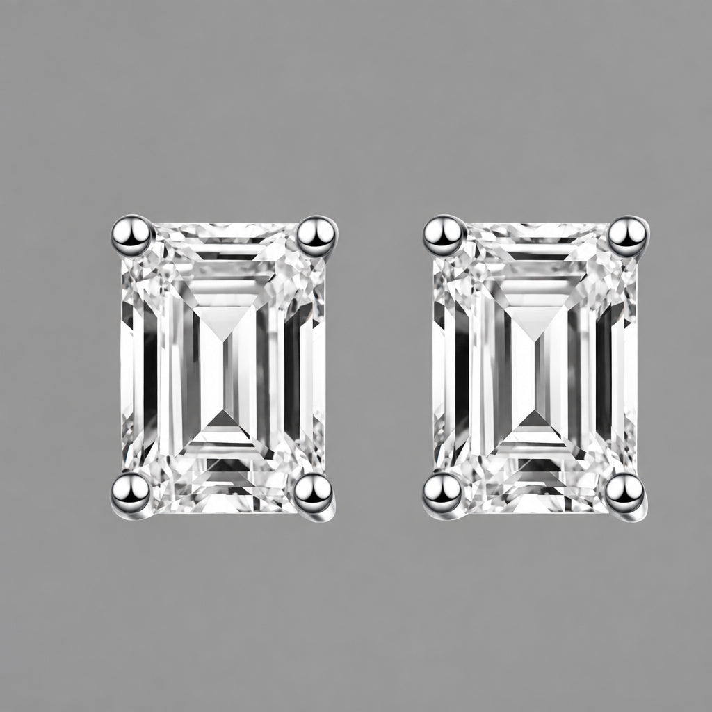 Emerald Cut Moissanite Stud Earrings in 925 Sterling Silver