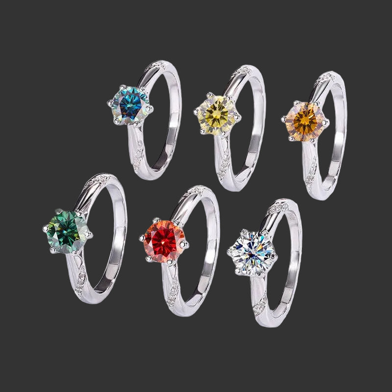 Color Moissanite Engagement Band Ring in 925 Sterling Silver