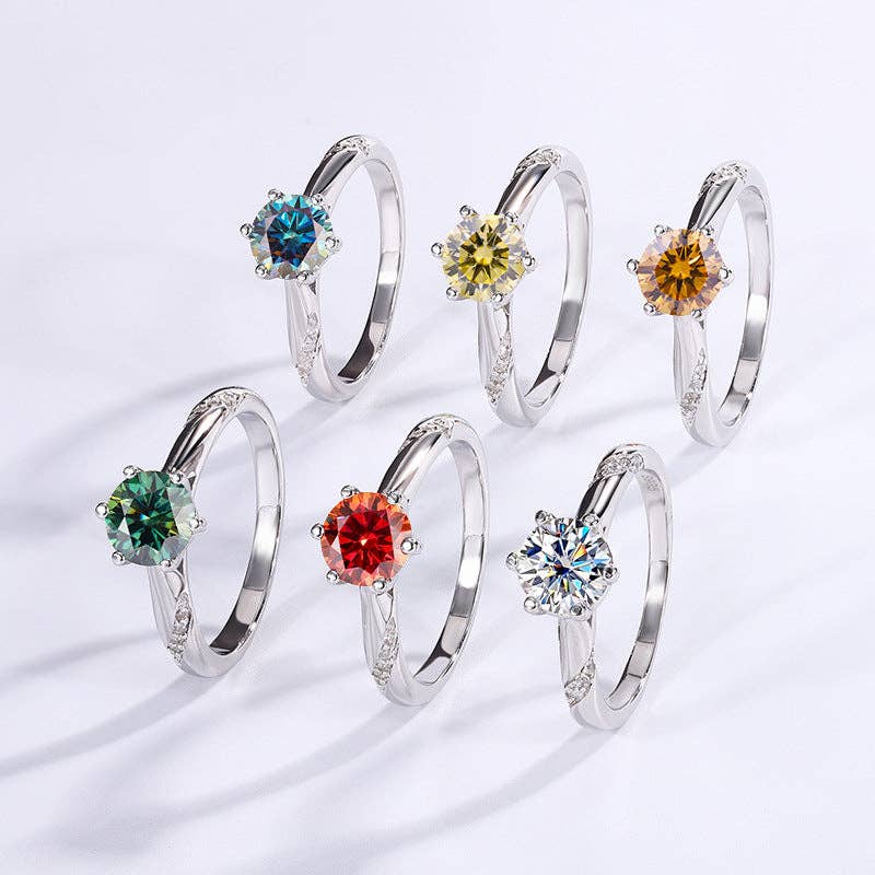 Color Moissanite Engagement Band Ring in 925 Sterling Silver