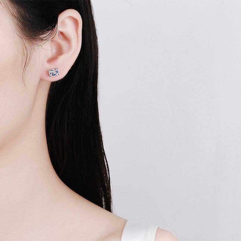 Emerald Cut Moissanite Stud Earrings in 925 Sterling Silver