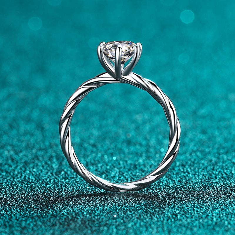 Solitaire Moissanite Engagement Ring in 925 Sterling Silver